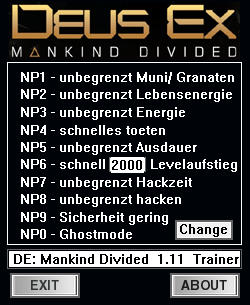Deus Ex: Mankind Divided - Trainer (+10) [1.11] {dR.oLLe}