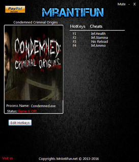 Condemned: Criminal Origins: Trainer (+4) [1.0] {MrAntiFun}
