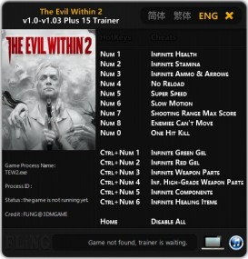 The Evil Within 2: Trainer (+15) [1.0 - 1.03] {FLiNG}