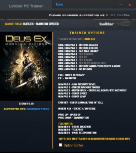 Deus Ex: Mankind Divided: Trainer (+20) [1.19] {LinGon}