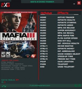 Mafia 3: Trainer +17 v1.0-1.09 {FutureX}