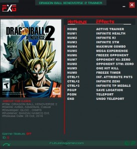 Dragon Ball Xenoverse 2: Trainer +14 v1.09 {FutureX}