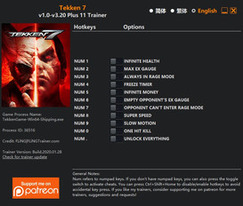 Tekken 7: Trainer +11 v1.0-v3.20 {FLiNG}