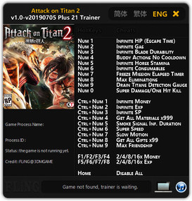Attack on Titan 2: Trainer +21 v1.0-v20190705 {FLiNG}