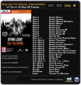 Dying Light: The Following - Enhanced Edition: Trainer +28 [1.10 - 1.16] {FLiNG}