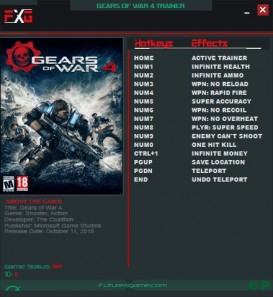 Gears of War 4: Trainer +12 v12.0.0.2 {FutureX}
