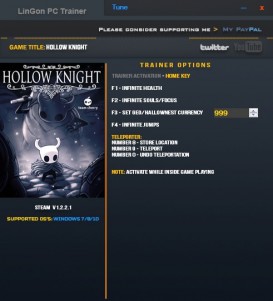 Hollow Knight: Trainer +9 v1.2.2.1 {LinGon}