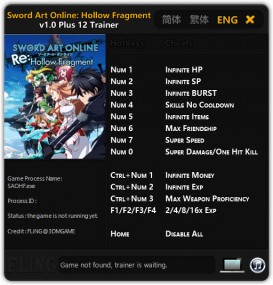 Sword Art Online: Hollow Fragment - Trainer +12 v1.0 {FLiNG}