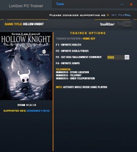 Hollow Knight: Trainer +9 v1.3.1.5 {LinGon}