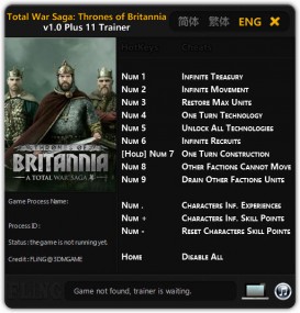 Total War Saga: Thrones of Britannia: Trainer +11 v1.0 {FLiNG}
