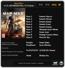 Mad Max: Trainer +12 v1.0 - 2018.04.30 {FLiNG}