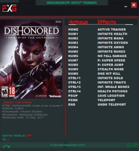 Dishonored: Death of the Outsider - Trainer +15 v1.144.0.17 {FutureX}