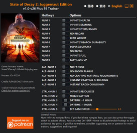 State of Decay 2: Juggernaut Edition - Trainer +19 v1.0-v26 {FLiNG}