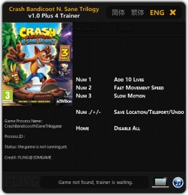 Crash Bandicoot N. Sane Trilogy: Trainer +4 v1.0 {FLiNG}