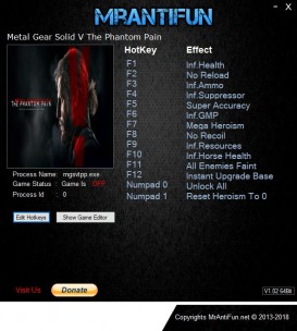 Metal Gear Solid 5: The Phantom Pain: Trainer +14 v1.14 B {MrAntiFun}