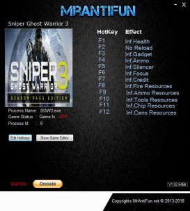 Sniper: Ghost Warrior 3: Trainer +12 v1.08 {MrAntiFun}