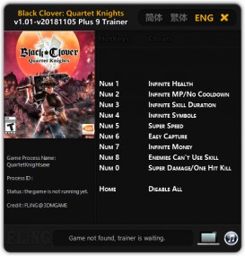 Black Clover: Quartet Knights - Trainer +9 v1.01 Update 2018.11.05 {FLiNG}