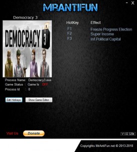 Democracy 3: Trainer +3 v1.34 {MrAntiFun}
