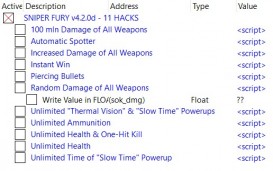Sniper Fury: Table for Cheat Engine v4.2.0d {MartaLabieniec}