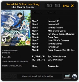 Sword Art Online: Lost Song - Trainer +12 v1.0 {FLiNG}