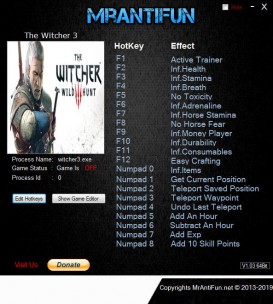The Witcher 3: Wild Hunt - Trainer +24 v1.32 B {MrAntiFun}