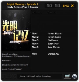 Bright Memory: Trainer +5 v15.01.2020 Ep 1 Early Access {FLiNG}