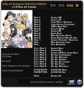 Tales of Vesperia: Definitive Edition - Trainer +24 v1.0 {FLiNG}