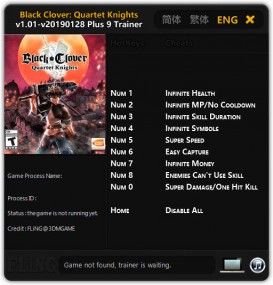 Black Clover: Quartet Knights - Trainer +9 v1.01 Update 2019.01.28 {FLiNG}
