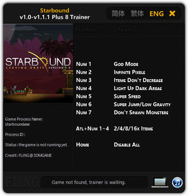 Starbound: Trainer (+8) [1.0 - 1.1.1: 64 Bit] {FLiNG}