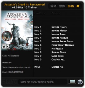Assassin's Creed 3 Remastered: Trainer +10 v1.0 {FLiNG}