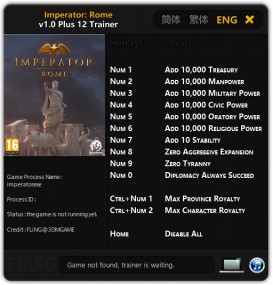 Imperator: Rome - Trainer +12 v1.0 {FLiNG}