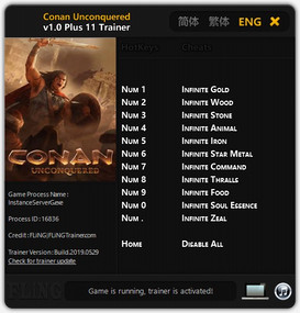 Conan Unconquered: Trainer +11 v1.0 {FLiNG}