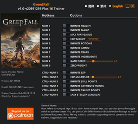 GreedFall: Trainer +16 v1.0-v20191219 {FLiNG}