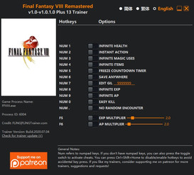 Final Fantasy VIII Remastered: Trainer +13 v1.0-v1.0.1.0 {FLiNG}