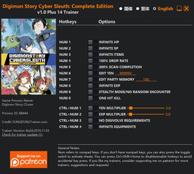 Digimon Story Cyber Sleuth: Complete Edition Trainer +14 v1.0 {FLiNG}