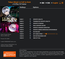 Tokyo Ghoul: re Call to Exist - Trainer +10 v1.0 {FLiNG}