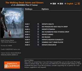 The Walking Dead: Saints & Sinners - Trainer +9 v1.0-v20200804 {FLiNG}