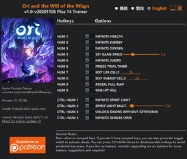Ori and the Will of the Wisps: Trainer +14 v1.0-v20201106 {FLiNG}