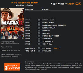 Mafia II: Definitive Edition - Trainer +12 v1.0 {FLiNG}
