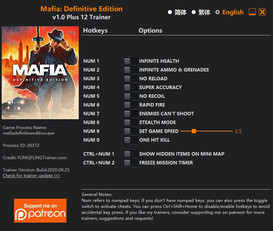 Mafia: Definitive Edition - Trainer +12 v1.0 {FLiNG}