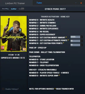 Cyberpunk 2077: Trainer +16 v1.05 {LinGon}