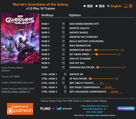 Marvel's Guardians of the Galaxy: Trainer +16 v1.0 {FLiNG}