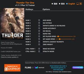 Thunder Tier One: Trainer +12 v1.1.1 {FLiNG}