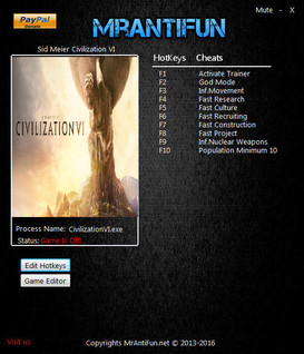 Sid Meier's Civilization 6: Trainer +12​ v1.0.0.257 {MrAntiFun}