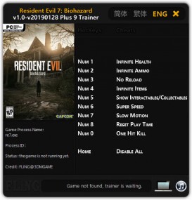 Resident Evil 7: Biohazard - Trainer +9 v2019.01.28 {FLiNG}