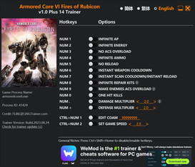 Armored Core 6: Fires of Rubicon - Trainer +14 v1.0 {FLiNG}