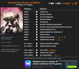 Armored Core 6: Fires of Rubicon - Trainer +17 v1.0 {FLiNG}