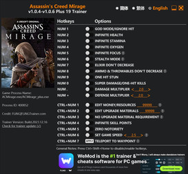 Assassin's Creed: Mirage - Trainer +19 v1.0.4-v1.0.6 {FLING}