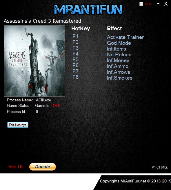 Assassin's Creed III Remastered Trainer +17 by DDS - FearLess Cheat Engine