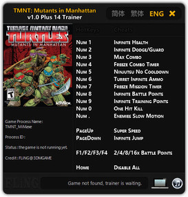 Teenage Mutant Ninja Turtles: Mutants in Manhattan - Trainer +14 v1.0 {FLiNG}